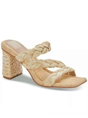 Dolce Vita Natural Braided Raffia Block Heel Mule